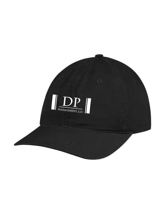 Garment Washed Unstructured Twill Black Cap w/DP Management Logo