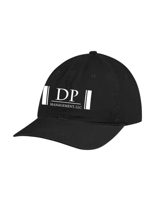 Garment Washed Unstructured Twill Black Cap w/DP Management Logo