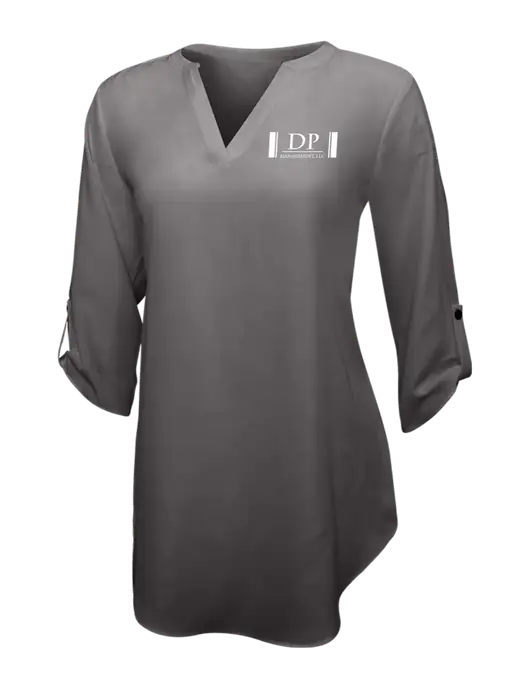 Dark Grey Womens 3/4 Sleeve Tunic Blouse w/DP Management Logo