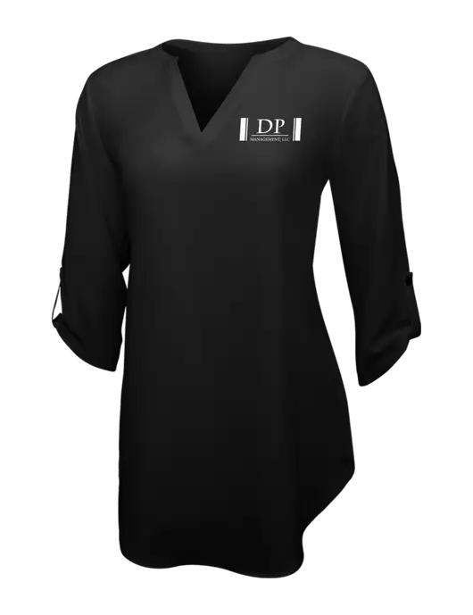 Womens Black 3/4 Sleeve Tunic Blouse w/DP Management Logo