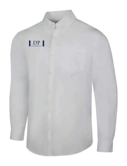 White Long Sleeve Carefree Poplin Shirt w/DP Management Logo