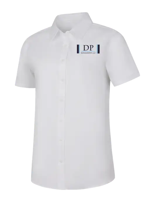 Womens White Short Sleeve Superpro React Twill Shirt w/DP Management Logo