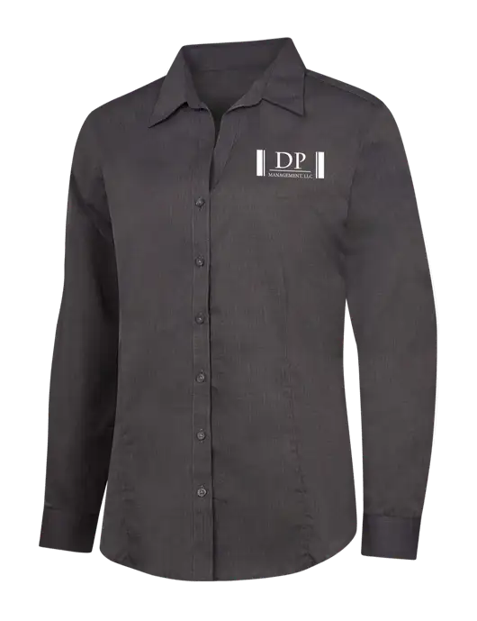 Womens Soft Black Crosshatch Easy Care Shirt w/DP Management Logo