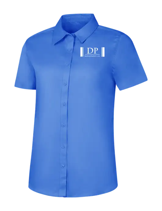 Womens Dark Carolina Blue Short Sleeve Superpro React Twill Shirt w/DP Management Logo
