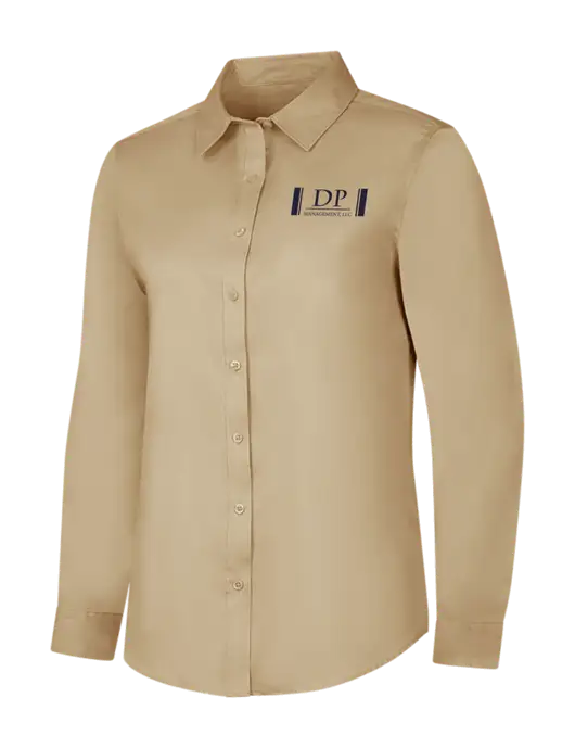 Dark Tan Womens Long Sleeve Superpro React Twill Shirt w/DP Management Logo