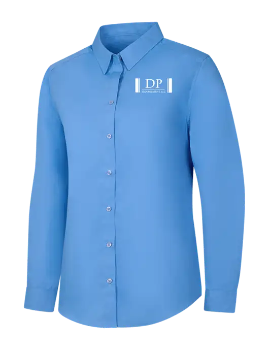 Womens Carolina Blue Long Sleeve Carefree Poplin Shirt w/DP Management Logo