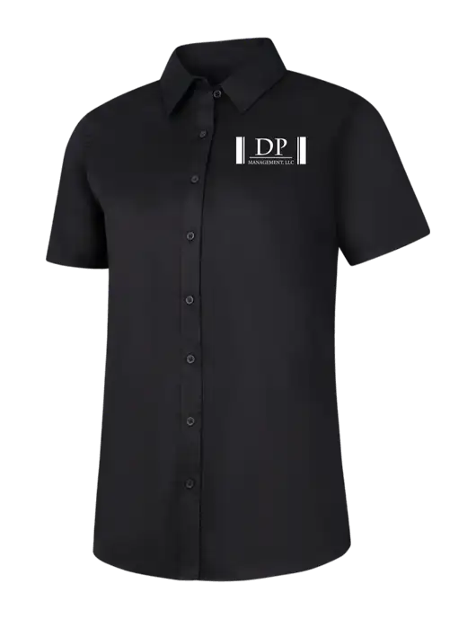 Womens Black Short Sleeve Superpro React Twill Shirt w/DP Management Logo