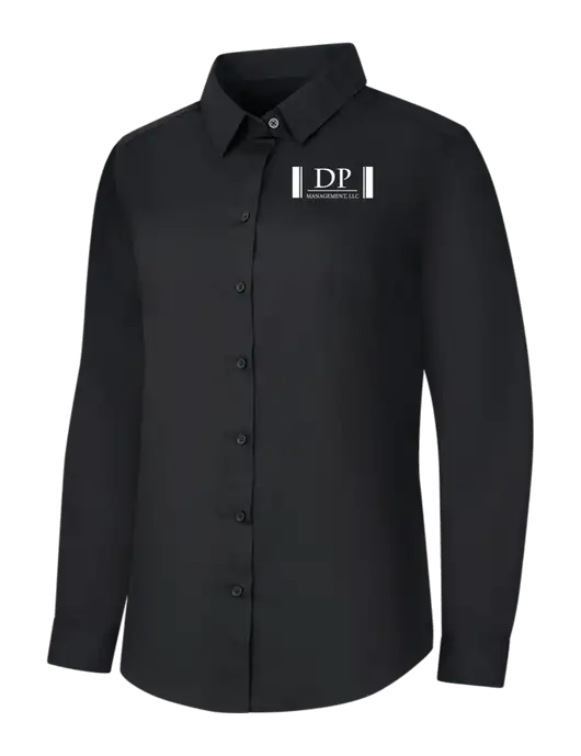 Womens Black Long Sleeve Carefree Poplin Shirt w/DP Management Logo