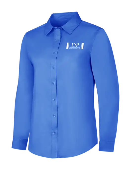 Dark Carolina Blue Womens Long Sleeve Superpro React Twill Shirt w/DP Management Logo