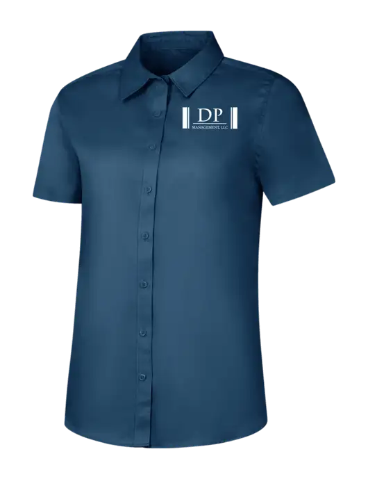 Womens Light Navy Short Sleeve Superpro React Twill Shirt w/DP Management Logo