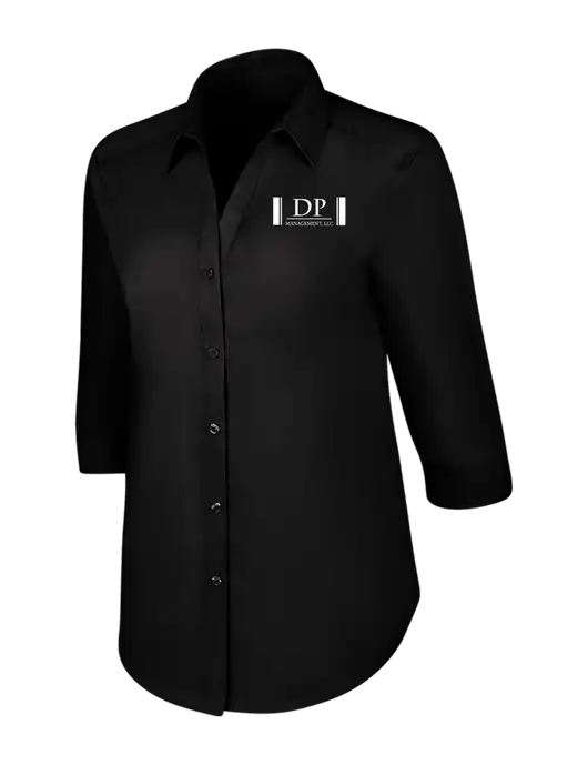 Womens Black 3/4 Sleeve Carefree Poplin Shirt w/DP Management Logo