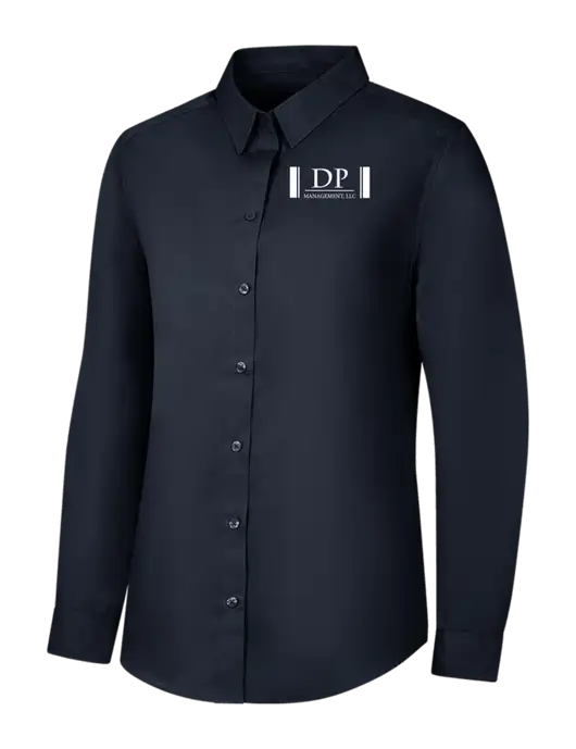 Womens River Blue Navy Long Sleeve Carefree Poplin Shirt w/DP Management Logo