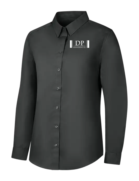 Womens Dark Grey Long Sleeve Carefree Poplin Shirt w/DP Management Logo