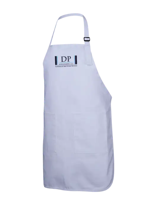 Full-Length White Apron With Pockets w/DP Management Logo