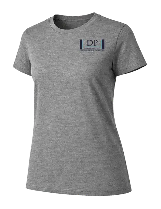 Womens Ring Spun Light Grey Heather 4.5 oz T-Shirt w/DP Management Logo