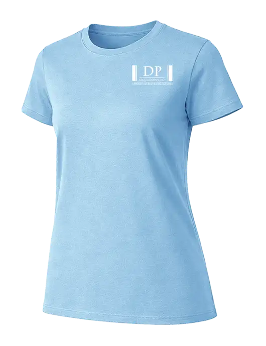 Womens Ring Spun Light Blue 4.5 oz T-Shirt w/DP Management Logo
