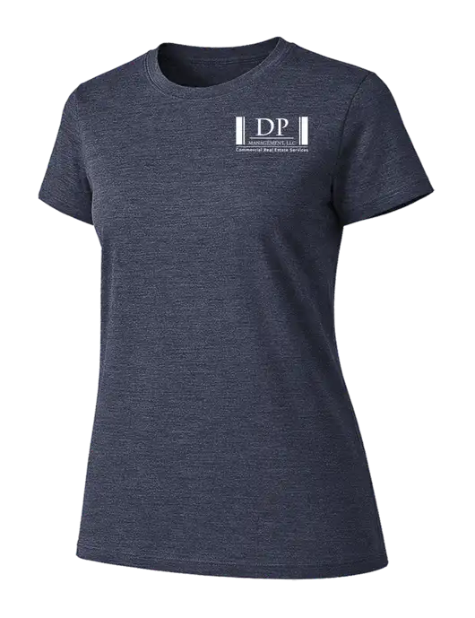 Womens Ring Spun Heather Navy 4.5 oz T-Shirt w/DP Management Logo