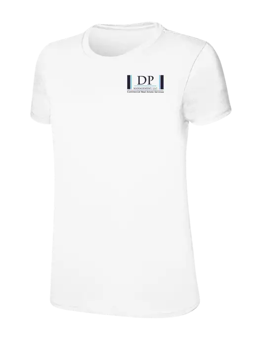 Womens Ring Spun White 4.5 oz T-Shirt w/DP Management Logo