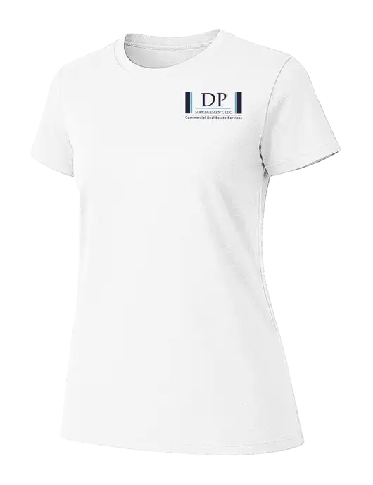 Womens Ring Spun White 4.5 oz T-Shirt w/DP Management Logo