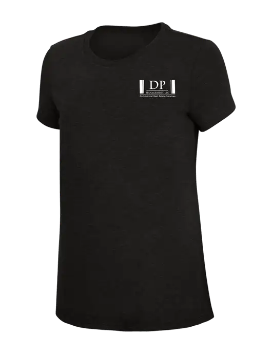 Womens Simply Soft Black 4.5oz Poly/Combed Ring Spun Cotton T-Shirt w/DP Management Logo