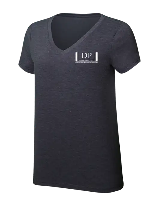 Womens Simply Soft V-Neck Heather Charcoal 4.5oz  Poly/Combed Ring Spun Cotton T-Shirt w/DP Management Logo