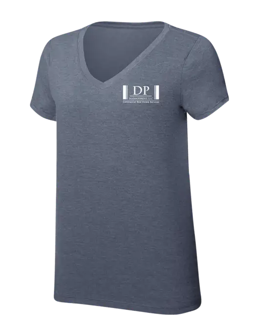 Womens Simply Soft V-Neck Navy Frost 4.5oz  Poly/Combed Ring Spun Cotton T-Shirt w/DP Management Logo