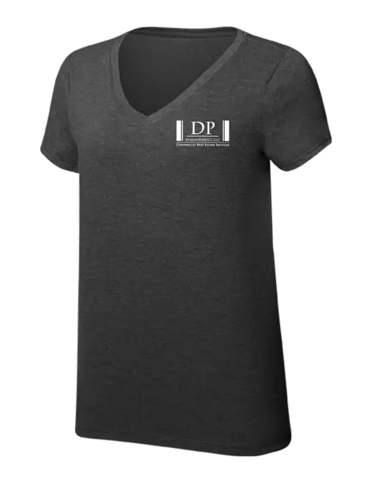 Womens Simply Soft V-Neck Black Frost 4.5oz  Poly/Combed Ring Spun Cotton T-Shirt w/DP Management Logo