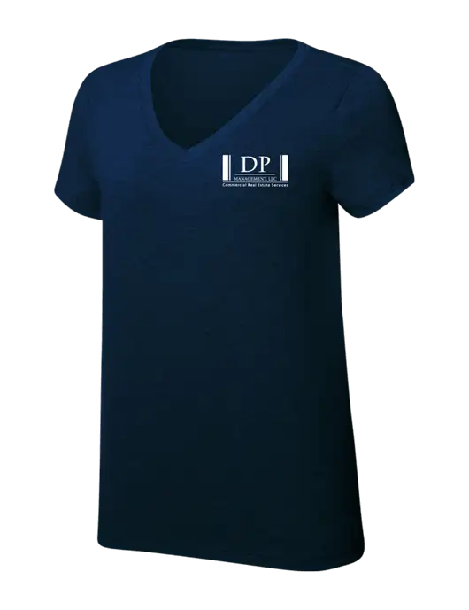 Womens Simply Soft V-Neck New Navy 4.5oz  Poly/Combed Ring Spun Cotton T-Shirt w/DP Management Logo
