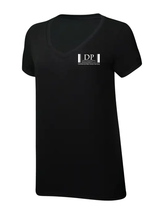 Womens Simply Soft V-Neck Black 4.5oz  Poly/Combed Ring Spun Cotton T-Shirt w/DP Management Logo