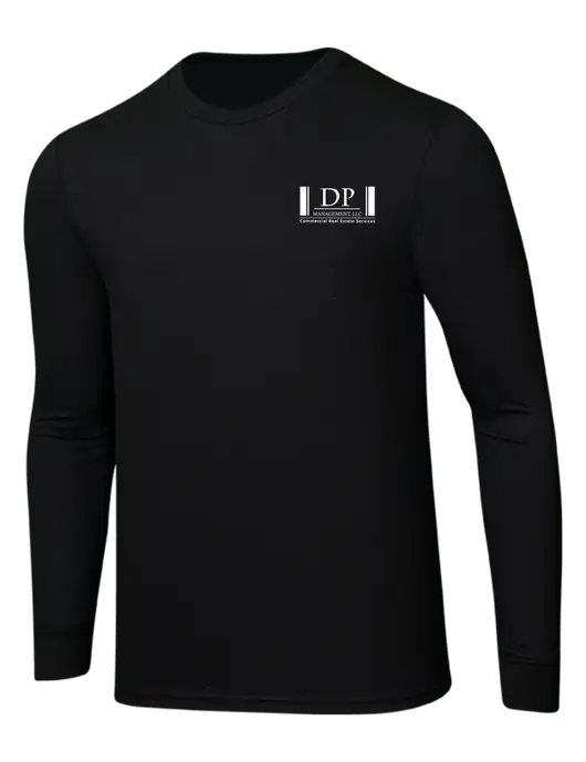 Simply Soft Long Sleeve Black 4.5 oz, Poly/Combed Ring Spun Cotton T-Shirt w/DP Management Logo