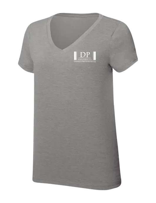 Womens Simply Soft V-Neck Grey Frost 4.5oz  Poly/Combed Ring Spun Cotton T-Shirt w/DP Management Logo