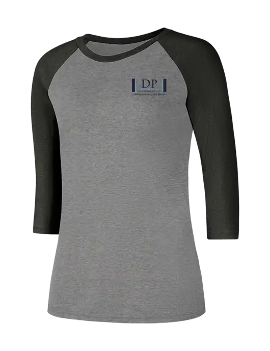 Womens Simply Soft 3/4 Sleeve Black Frost/Grey Frost Ring Spun Cotton T-Shirt w/DP Management Logo
