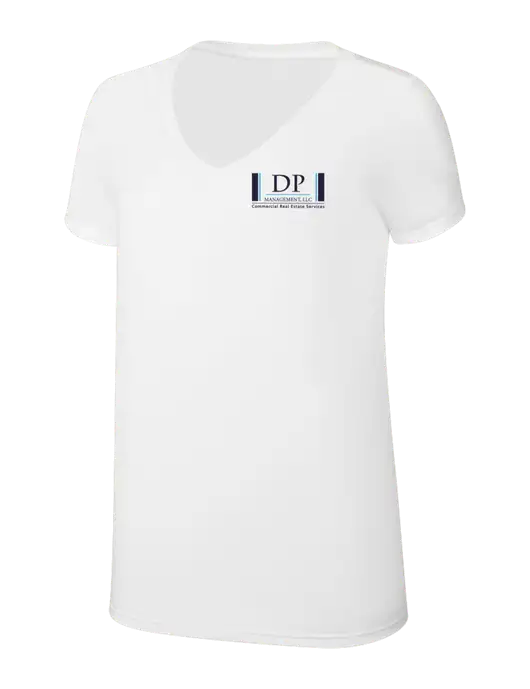 Womens Simply Soft V-Neck White 4.5oz  Poly/Combed Ring Spun Cotton T-Shirt w/DP Management Logo