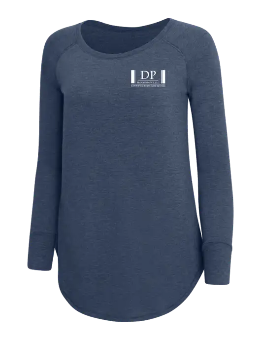 Womens Perfect Wide Collar Tunic Tri-Blend Navy Frost 4.5 oz T-Shirt w/DP Management Logo