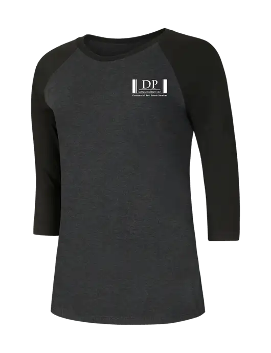 Womens Simply Soft 3/4 Sleeve Black/Black Frost Ring Spun Cotton T-Shirt w/DP Management Logo