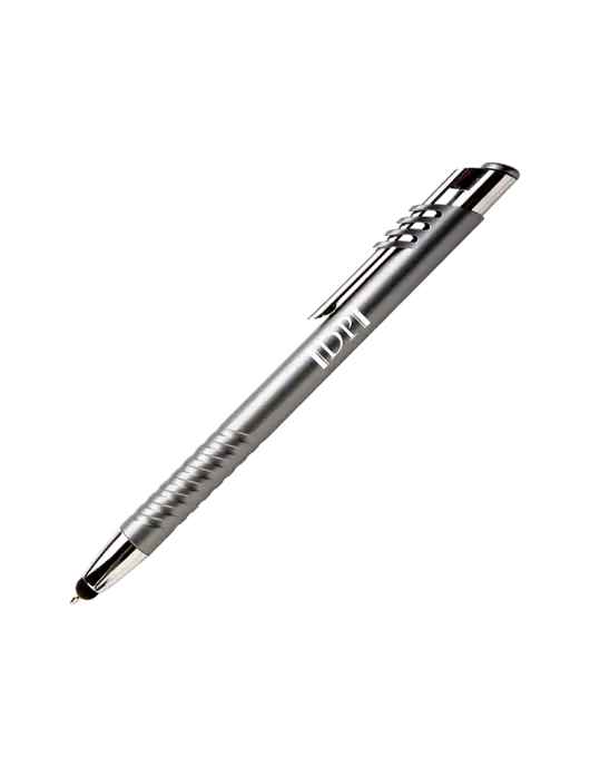 Schirhart Grey Stylus Pen - Blue Ink w/DP Management Icon Logo
