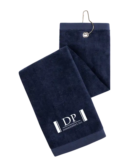 Navy Tri-Fold Golf Towel with Grommet w/DP Management Logo