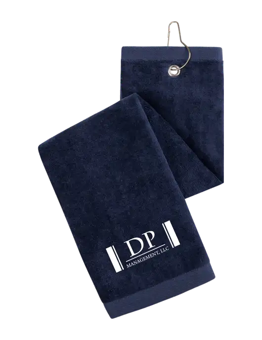 Navy Tri-Fold Golf Towel with Grommet w/DP Management Logo