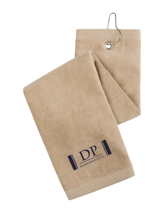 Khaki Tri-Fold Golf Towel with Grommet w/DP Management Logo