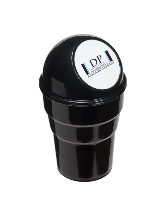 Black Car Cup Holder Trash Can w/DP Management Logo