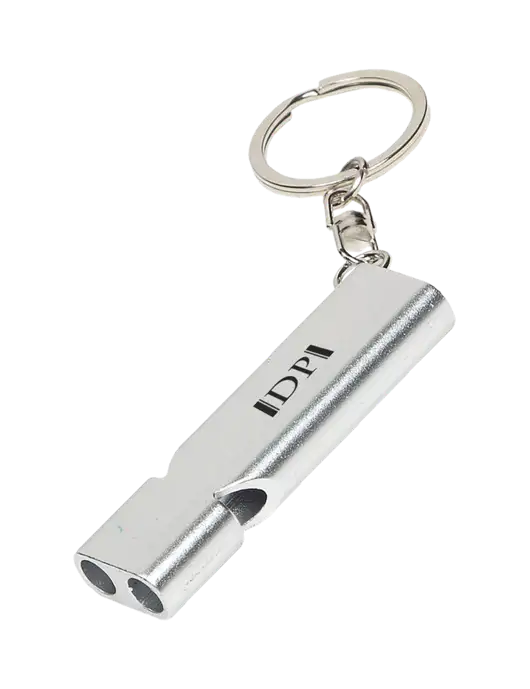 Quick Alert Silver Safety Whistle w/DP Management Icon Logo
