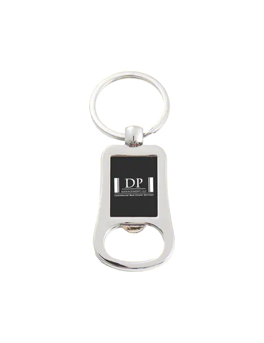Silver & Black Bottle Opener Keychain w/DP Management Logo