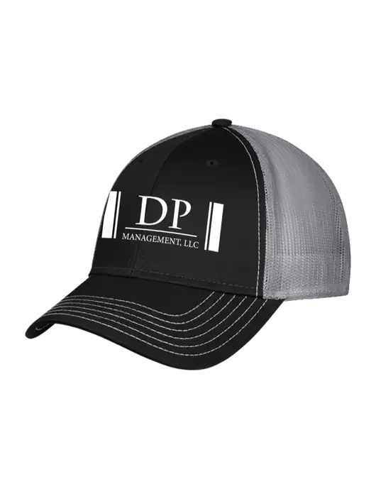 Black/Medium Dark Grey Mesh Trucker Cap Snap Back w/DP Management Logo