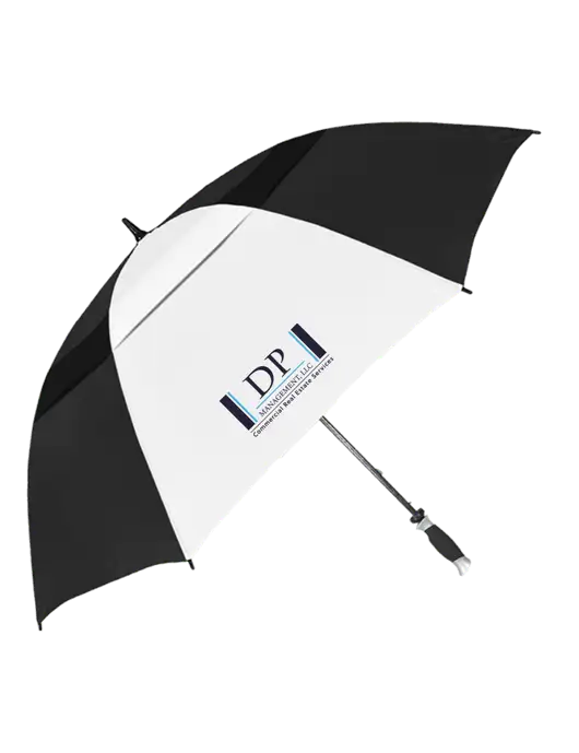 Black/White Vented Typhoon Tamer Golf Umbrella w/DP Management Logo