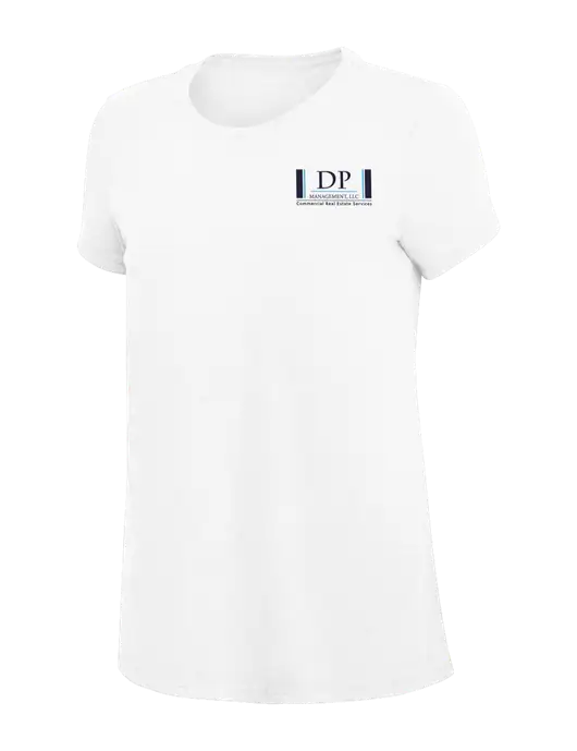 Womens Simply Soft White 4.5oz Poly/Combed Ring Spun Cotton T-Shirt
 w/DP Management Logo