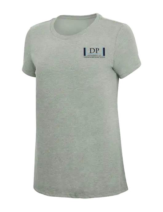 Womens Simply Soft Heathered Light Grey 4.5oz Poly/Combed Ring Spun Cotton T-Shirt w/DP Management Logo