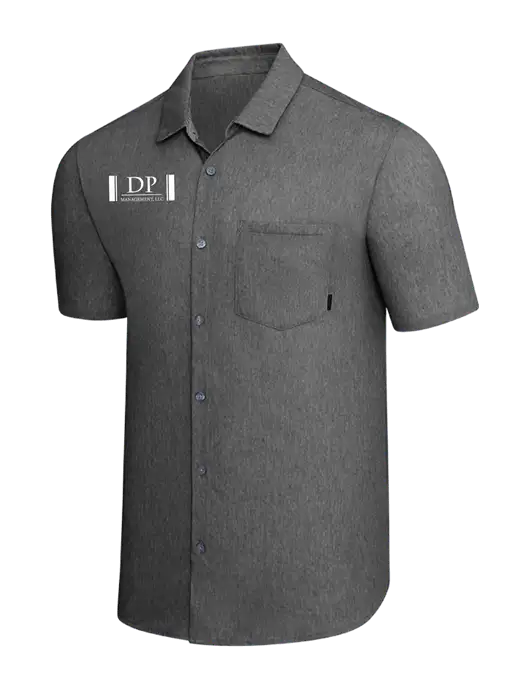 OGIO Dark Grey Heather Extend Short Sleeve Button Up Shirt w/DP Management Logo