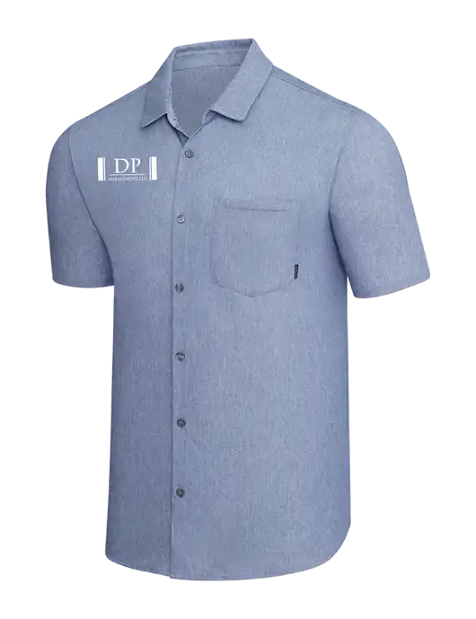 OGIO Slate Blue Heather Extend Short Sleeve Button Up Shirt w/DP Management Logo
