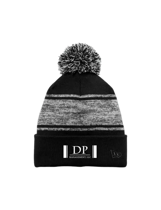 New Era Black/Charcoal Knit Chilled Pom Beanie w/DP Management Logo