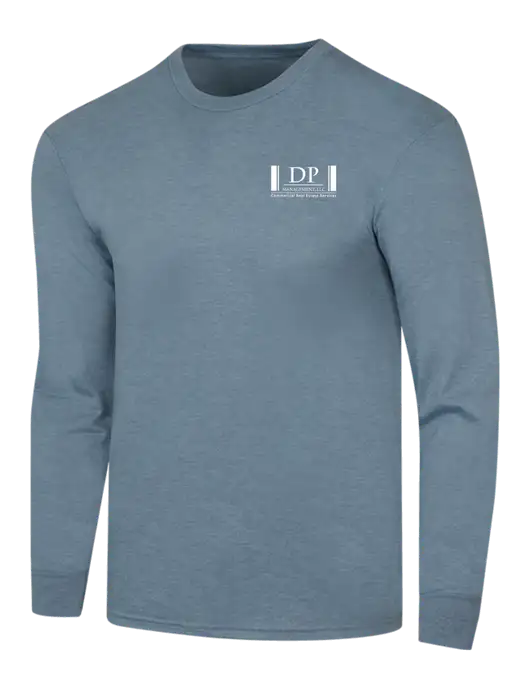 Simply Soft Long Sleeve Slate Blue Heather 4.5 oz, Poly/Combed Ring Spun Cotton T-Shirt w/DP Management Logo